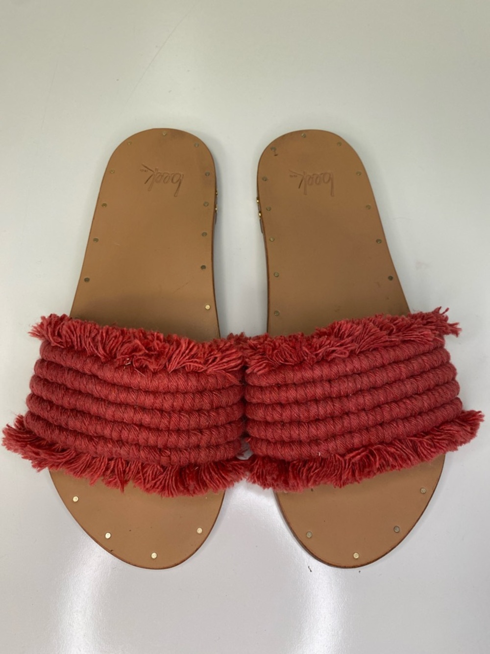 beek Red Fringed Rope Slide Sandals - Women